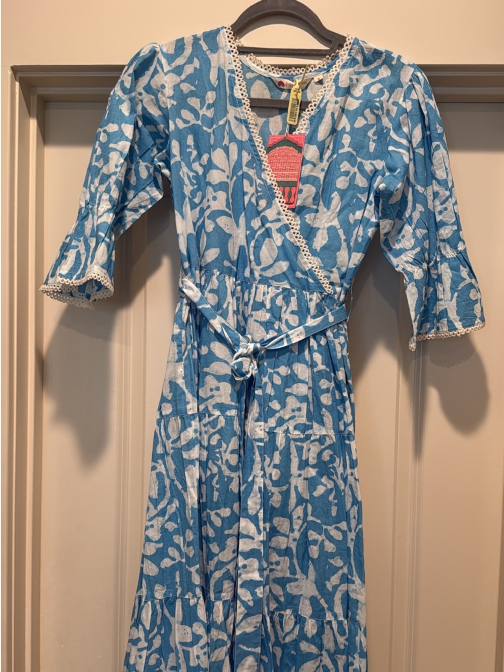 NWT Jaipur Morni Small Blue & White Floral Wrap Blockprint Midi Dress